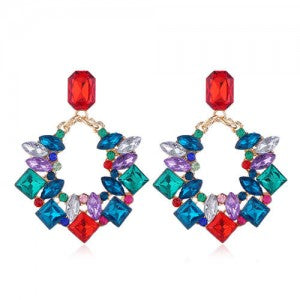 Resin Gems Inlaid Shining Hoop Fashion Alloy Women Statement Earrings - Multicolor