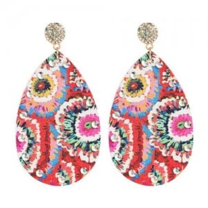 Bohemian rhinestone flower print earrings